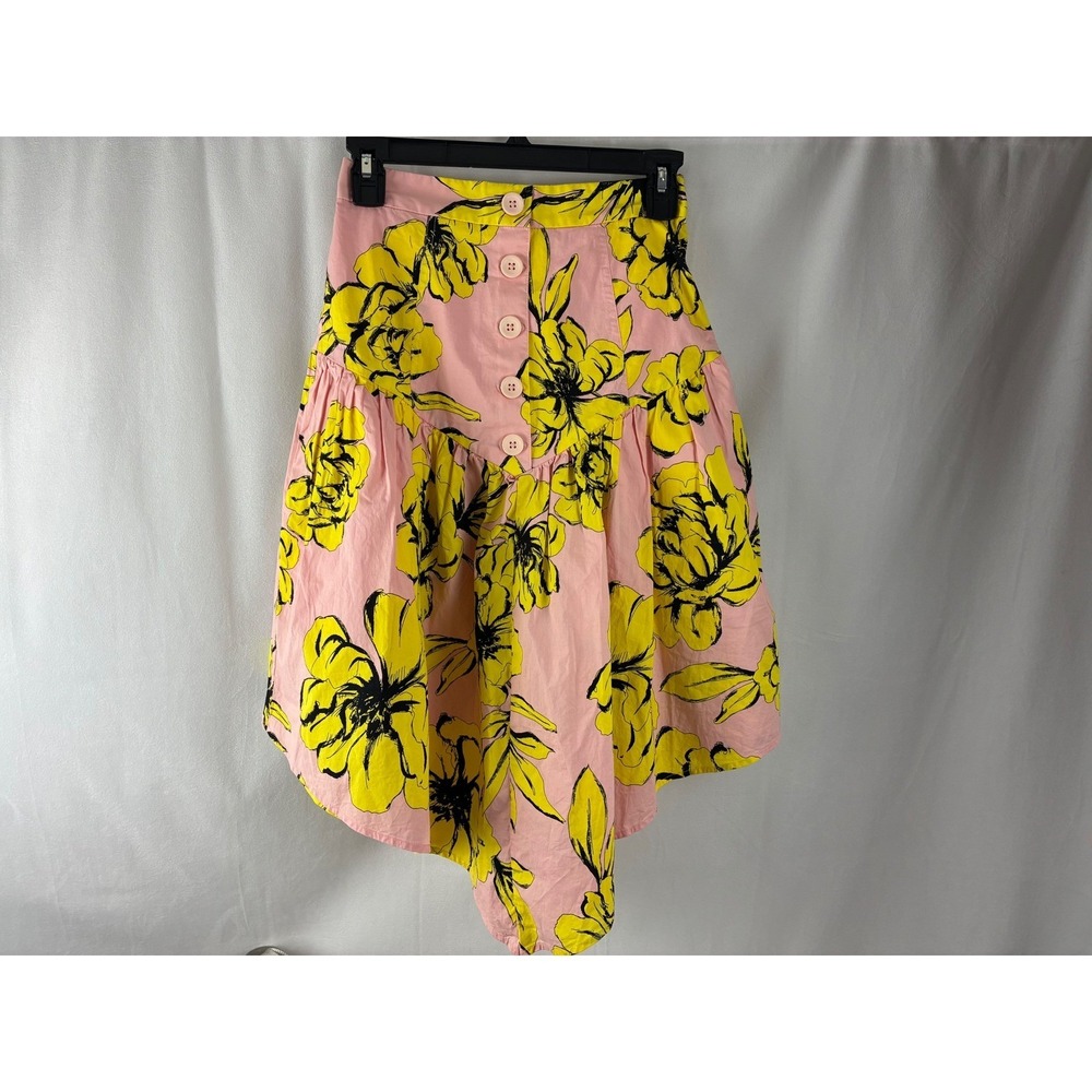 Marissa Webb Collective Pink Yellow Floral Button Front Midi Skirt‎ Size 0